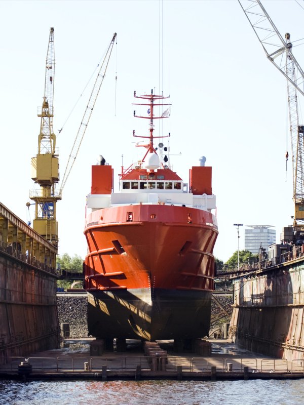 ship for repairs in large floating dry dock